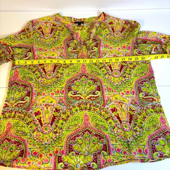 Talbots Green and Pink Paisley V-neck Tunic Size Large - Picture 5 of 7
